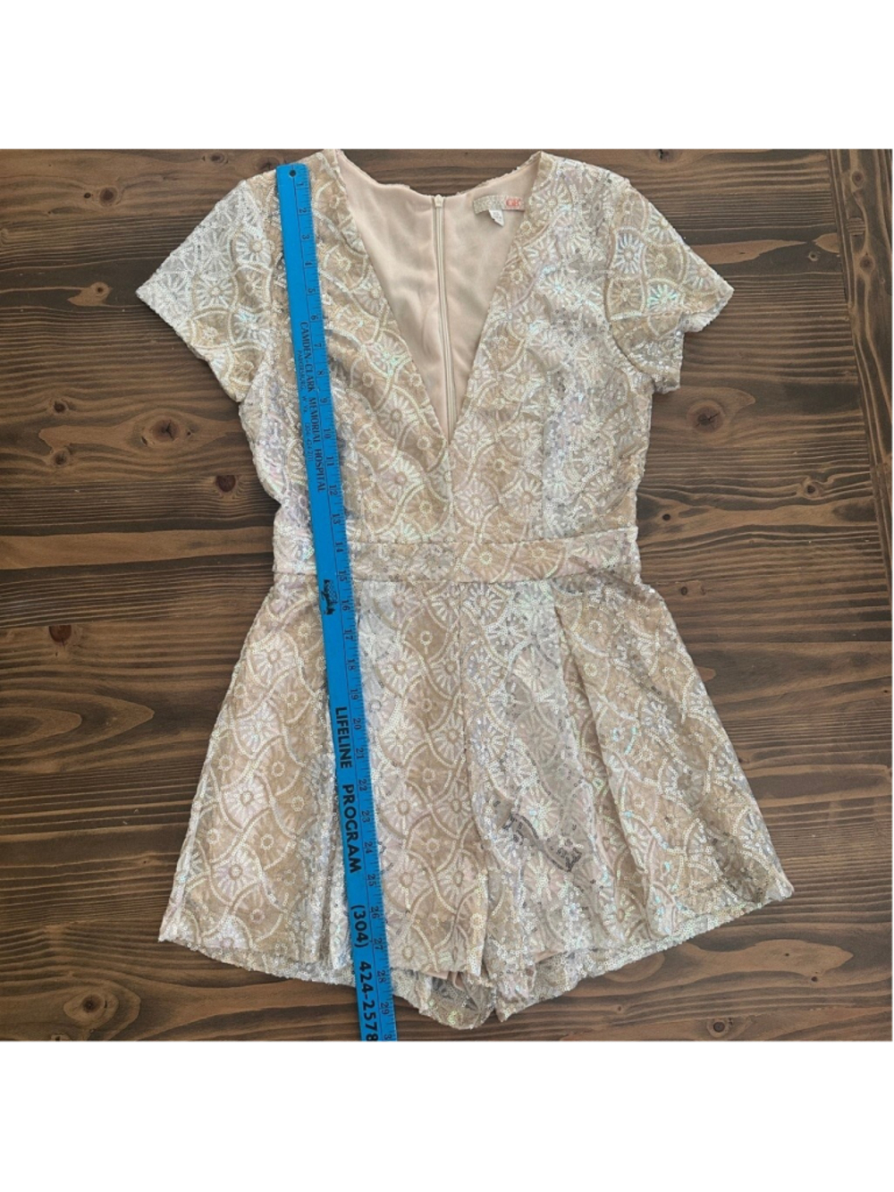 Women's GB Beige Silver Sequin Romper XS Sparkly Party Outfit New Year’s - Picture 7 of 10